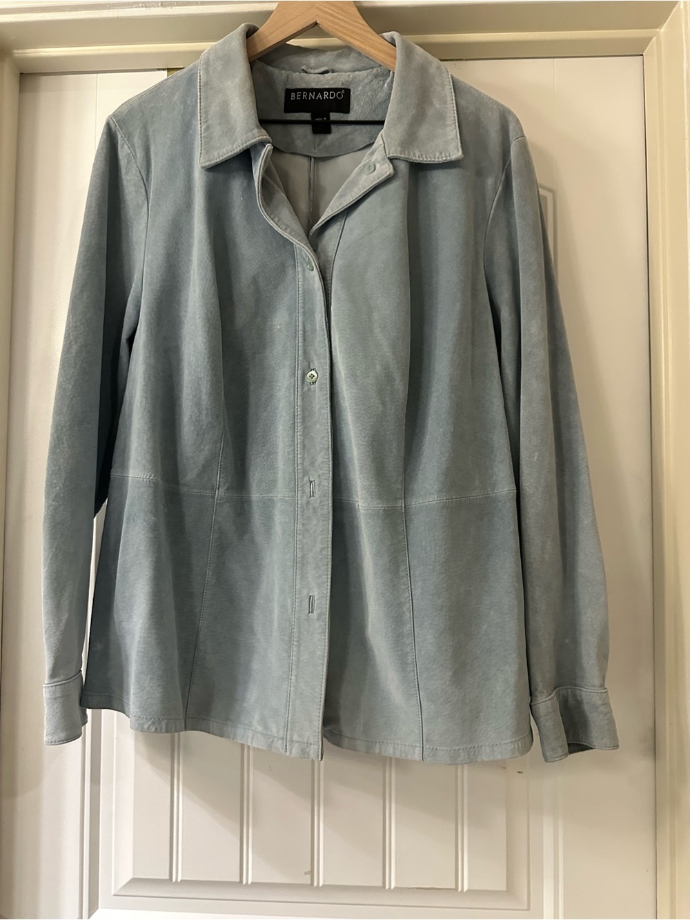 Bernardo Genuine Suede Leather Jacket 2X Powder Blue Button Front - Picture 2 of 6